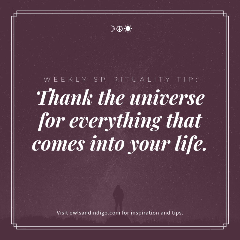 Weekly Spirituality Tip: Thank the universe for everything that comes into your life this week.