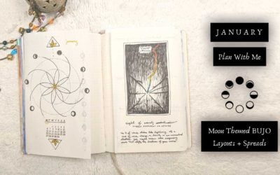 Gold Flower Moon Theme January Plan With Me | Moon Themed BUJO Layouts & Spreads