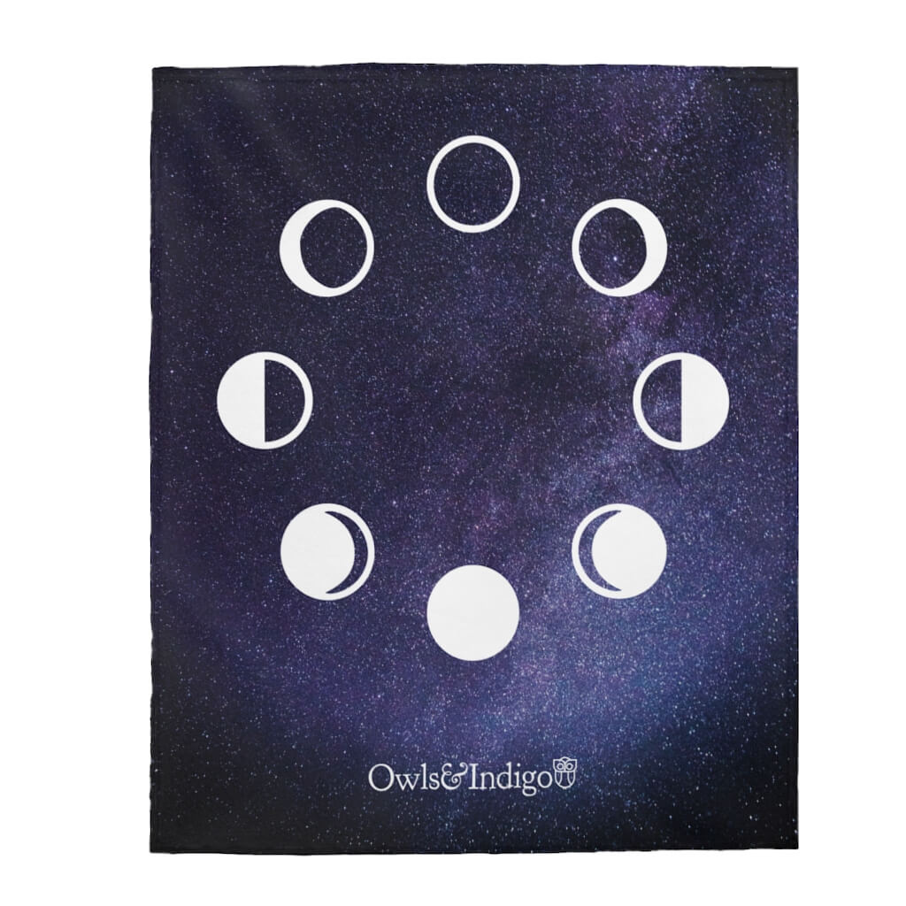 Purple Galaxy Stars Moon Phase Velveteen Plush Blanket