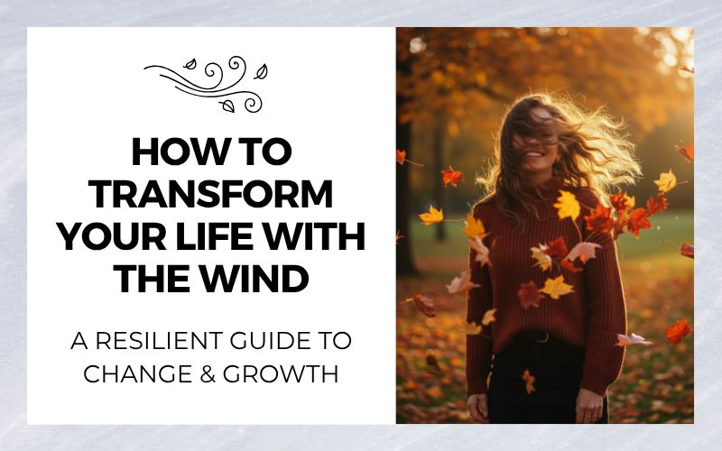How to Transform Your Life with the Wind A Resilient Guide to Change & Growth Woman in red sweater, hair blowing in strong autumn wind, looking resilient.